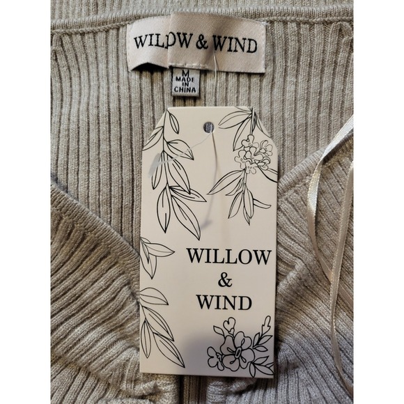 Willow & Wind Heathe Oatm knit Midi Dress V Neck Twist Detail Long Sleeve Size M - Picture 6 of 7